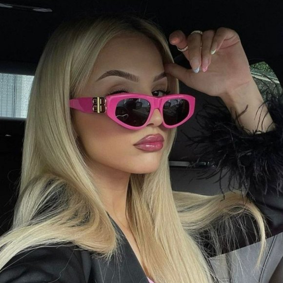 Balenciaga BB0095S 006 BRAND NEW Sunglasses Pink Gold Logo Grey Cat Eye Unisex - Picture 1 of 14